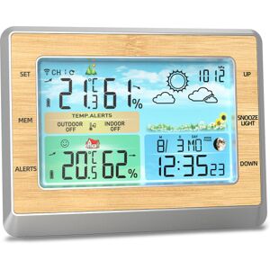 Vejrstation indendørs udendørs termometer Trådløst digitalt hygrometer temperatur- og fugtighedsmonitor med LCD-farveskærmsur