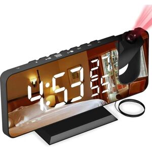 brand Projektor ur med radio, digitalt ur, dobbelt alarm USB clock radio og 7 (hvide tegn) LED spejl display