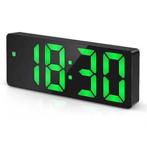 Digitalt vækkeur, stort LED-display-ur, spejl-led-vækkeur, velegnet til soveværelser, hjem, kontorer, grønne tal (sort)