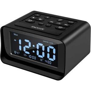 Klockradio med dobbelt larm, digital väckarklocka med 2 USB-opladningsportar, 0-100 % dimbar, justerbar volym, indenhustermometer（svart）
