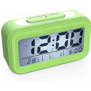 Digitalt vækkeur Morgenvækkeur, lydløst batteridrevet digitalt vækkeur til børn Voksne Stort LED-display temperaturkalender, grønt