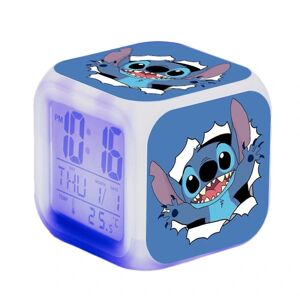 Lilo & Stitch Digitalt vækkeur Temperaturdisplay 7 farver Skiftende natlys Sengelampe tegneserieur Hjem