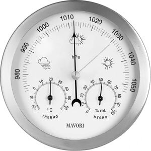 FMYSJ Analog indendørs/udendørs vejrstation, rustfrit stålramme - Inkluderer barometer, hygrometer og termometer (FMY)