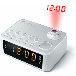 Muse - m-178 pw white radio-réveil am/fm avec haut-parleur intégré et projecteur d'heure. Publicité