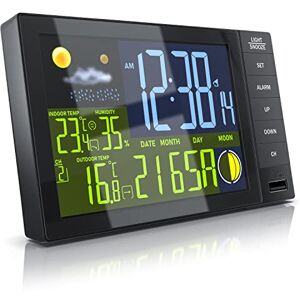 Bearware Station météo sans fil avec écran couleur capteur radio sans fil/capteur extérieur thermomètre signal DCF horloge radio alarme hygromètre humidité affichage des tendances - Publicité