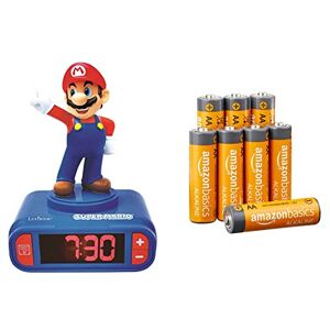 Lexibook Nintendo Super Mario Réveil Veilleuse, Personnage Lumineux, Choix de 6 alarmes, 6 Effets sonores, Bleu/Rouge RL800NI & Amazon Basics Piles alcalines 1,5 V Lot de 8 - Publicité
