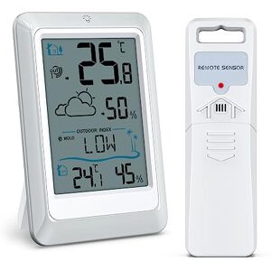 Brifit Thermomètre Intérieur et Extérieur, Station Météo sans Fil avec Capteur Extérieur, Thermomètre Hygromètre Numérique avec Prévisions Météo, Rétro-éclairage pour Bureau, Extérieur, Jardin - Publicité