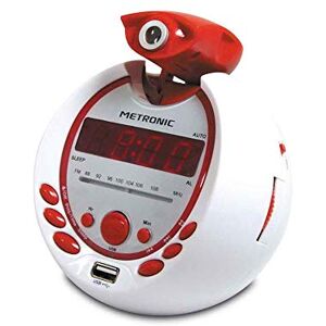 Metronic 477021 Radio-Réveil Enfant Pirate MP3 USB Projection 180°- Rouge et Blanc - Publicité