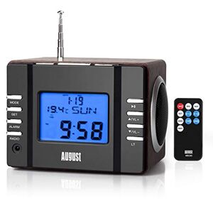 August Radio Fm USB MP3 Numérique Réveil Matin  MB300 Poste Radio Haut-Parleur SD et Jack 3.5mm avec Batterie rechargeable ou Secteur 220v Télécommande Timer Température Bois Marron Scandinave - Publicité