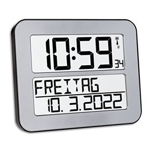 TFA Dostmann Horloge murale numérique TIMELINE MAX, 60.4512.54, très grand affichage, jour de la semaine réglable en français, affichage de la date, horloge murale pour seniors, argenté - Publicité