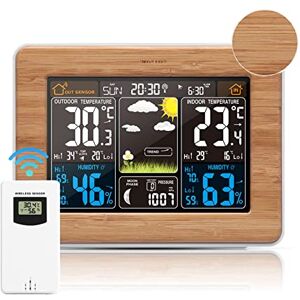 VORRINC Station météo sans Fil Horloge de météo colorée numérique avec capteur extérieur,Thermomètre Hygromètre Intérieur Intérieur Extérieur avec 7 Jours prévisions météo,Réveil, Baromètre et Phase de Lune - Publicité