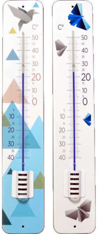 Thermomètre 450 mm métal peint décor oiseau stylisés  BL-TM450