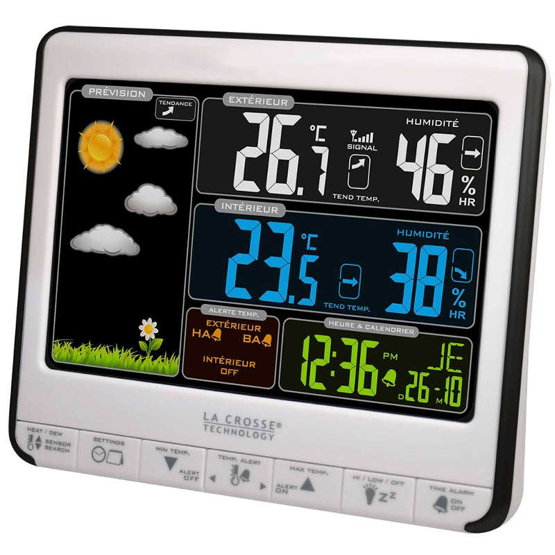 LA CROSSE TECHNOLOGY Station Météo   Thermo/hygro LCD Couleur, alarmes et prise USB de charge LA CROSSE TECHNOLOGY WS6826