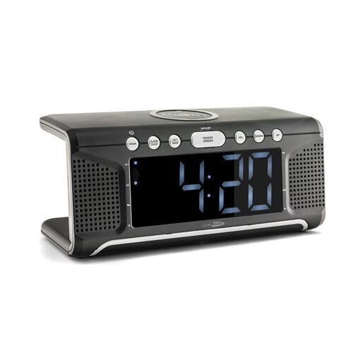 Caliber Wekkerradio met Draadloze Oplader en Dual Alarm - Digitale Wekker met FM-radio - Wit Display (HCG008Q)