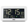 Braun Digitale wekker met datum, maand en temperatuur weergegeven, negatief lcd-display, snelset, Crescendo piepalarm in wit, model BC10W.