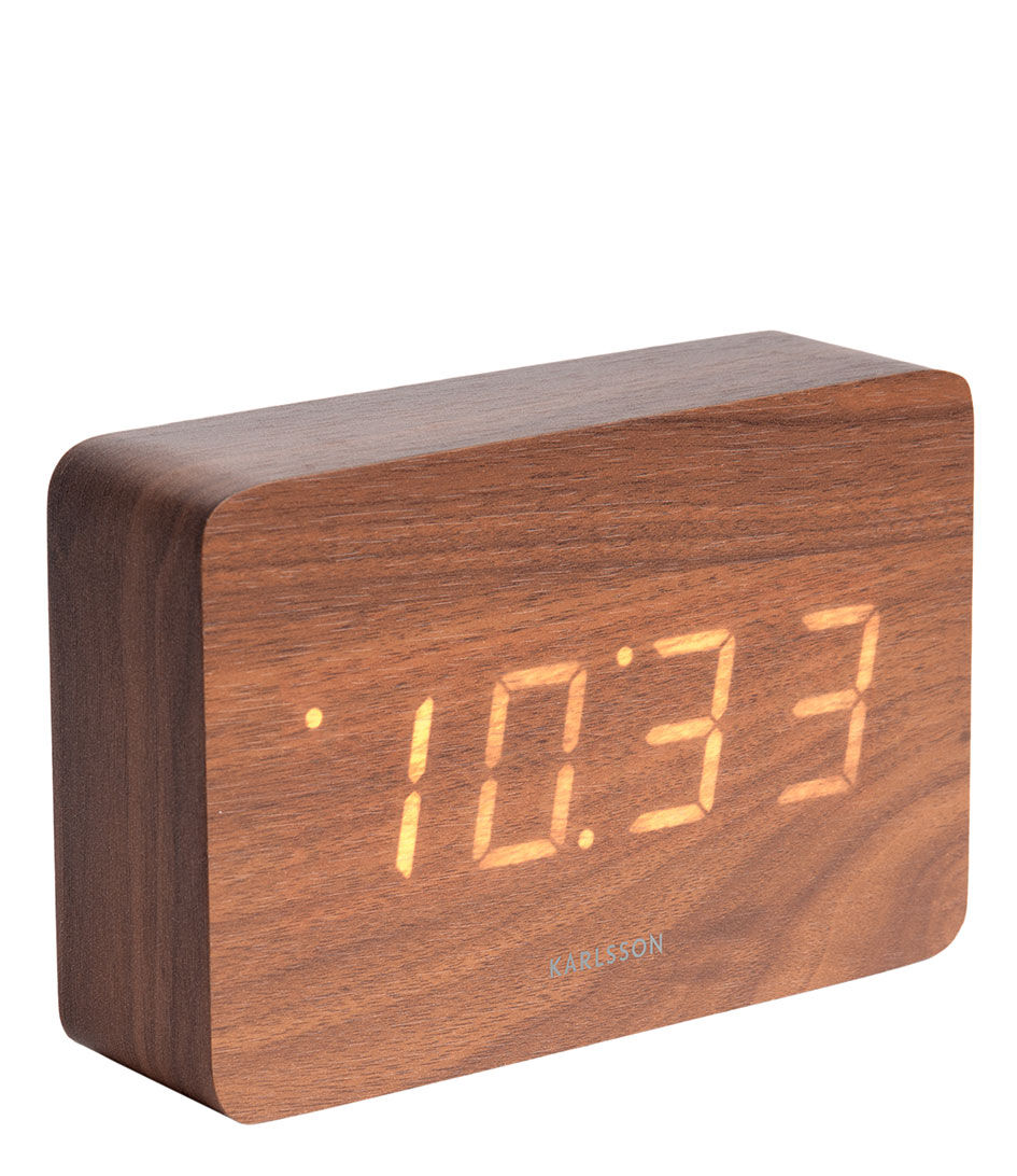 Karlsson Wekkers Alarm clock Square veneer, white LED Bruin