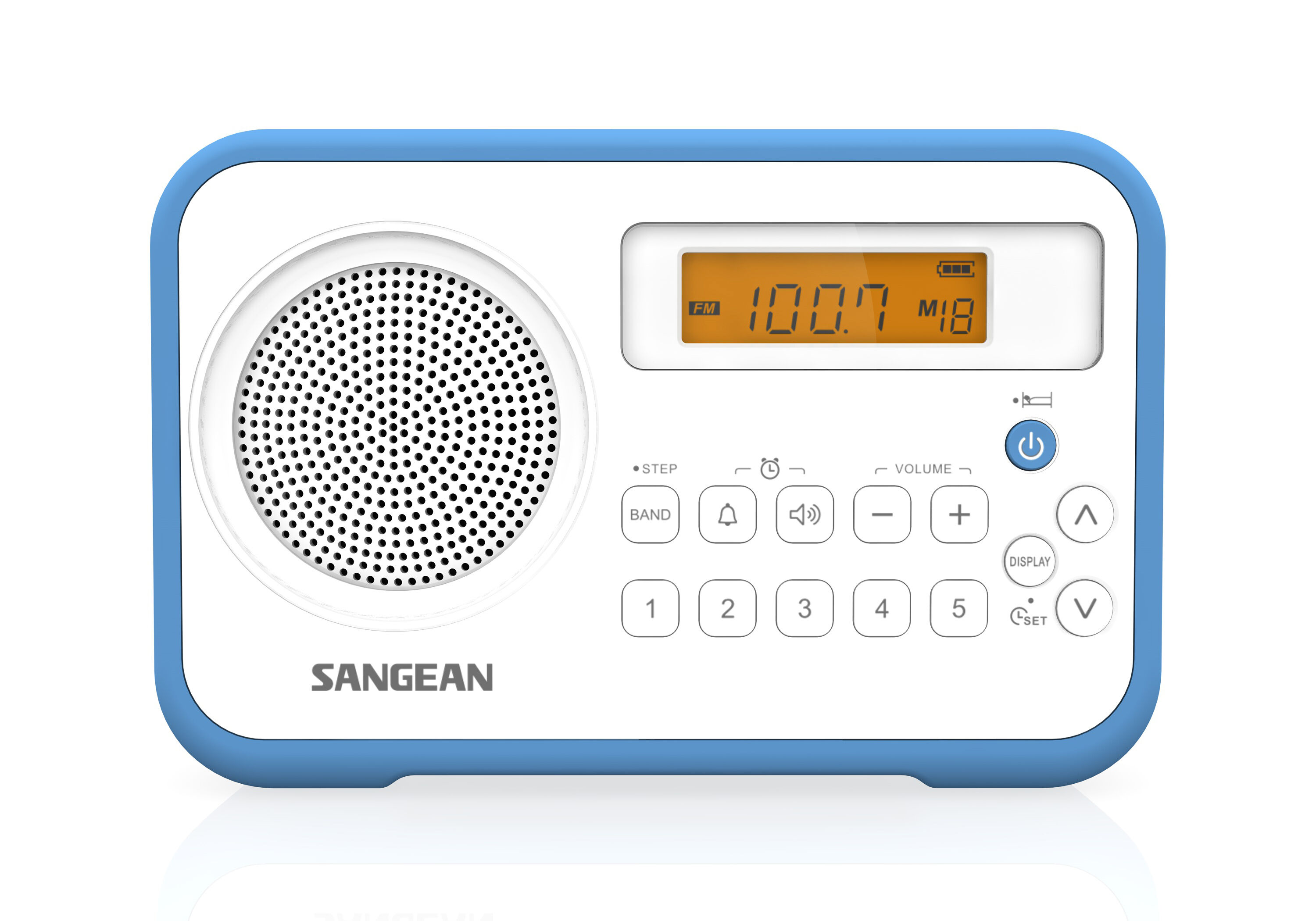 Sangean PR-D18, draagbare AM/FM radio, wit/blauw