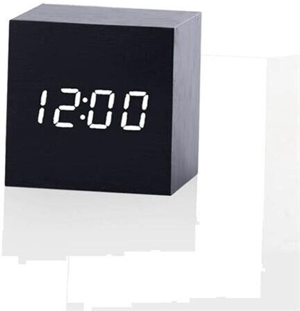 24hshop Vekkerklokke av tre med LED-skjerm - Svart / Hvit