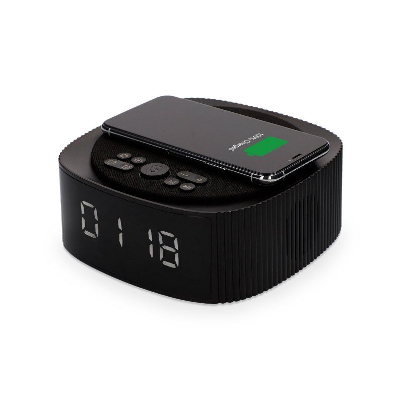 Ksix despertador carregador sem fios 10w bluetooth com alarme e rádio fm