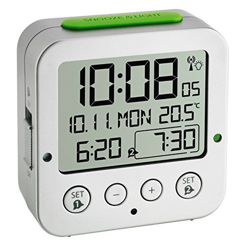TFA Dostmann Bingo Funk-wecker digital väckarklocka med radiokontrollerad tid, plast, silver