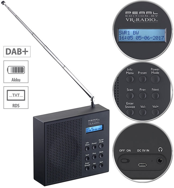 VR-Radio Digitales DAB+/FM-Radio mit Akku, Dual-Wecker, RDS, LCD-Display, Timer