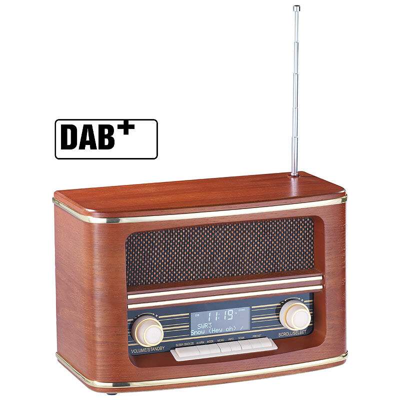 auvisio Digitales Nostalgie-Stereo-Radio mit DAB+, Bluetooth 3.0, FM & Wecker