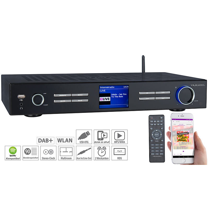 VR-Radio WLAN-HiFi-Tuner mit Internetradio, DAB+, UKW, Streaming, MP3, schwarz