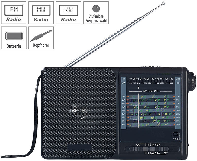 auvisio Analoger 20-Band-Weltempfänger mit FM, MW und 18x KW