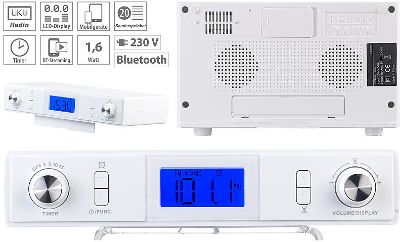 auvisio Stereo-FM-Küchen-Unterbauradio mit Bluetooth, Timer, Wecker, LCD, PLL