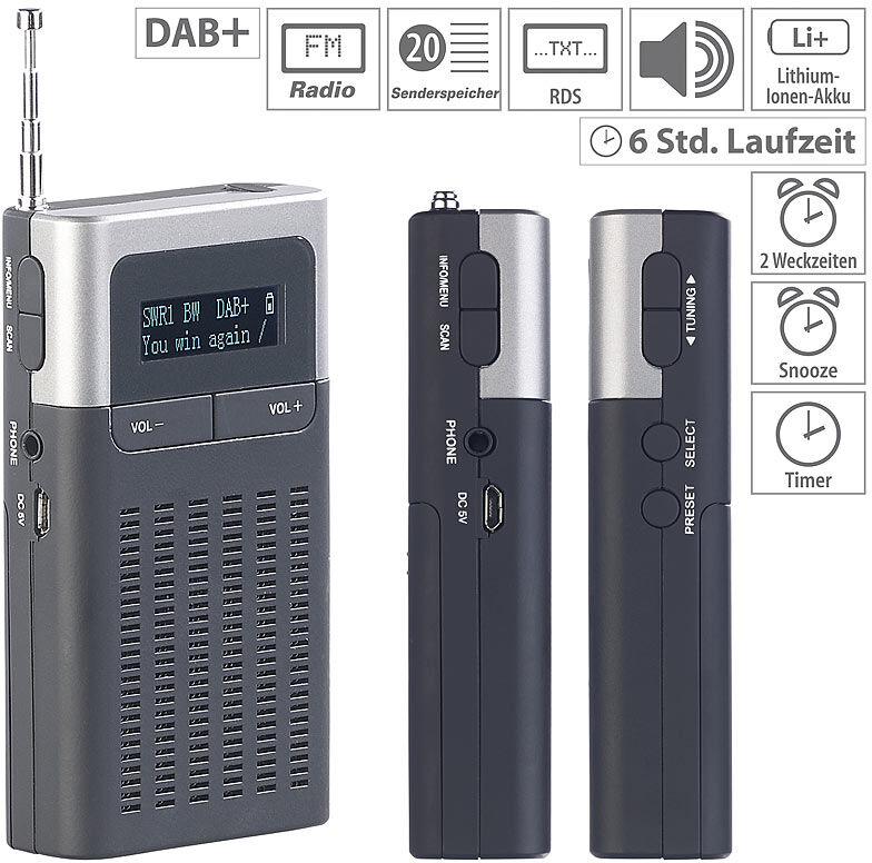 VR-Radio Digitales DAB+/FM-Taschenradio, Lautsprecher, Wecker, LCD-Display, RDS