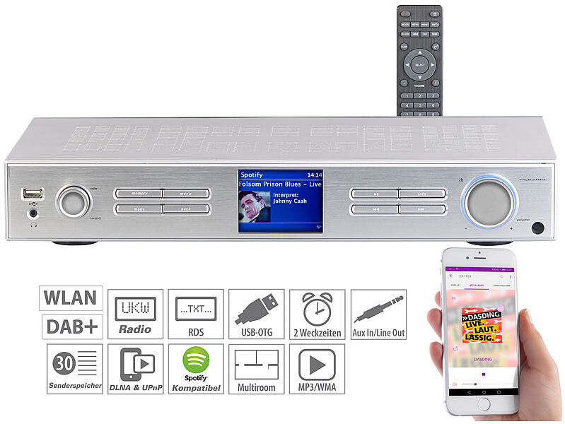 VR-Radio WLAN-HiFi-Tuner mit Internetradio, DAB+, UKW, Streaming, MP3, silber