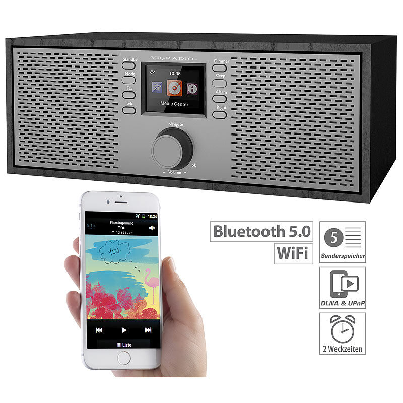 VR-Radio Stereo-WLAN-Internetradio mit Farb-Display, 12 Watt, Bluetooth 5, App