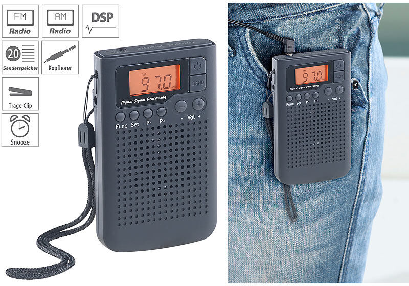 auvisio UKW-/MW-Taschenradio mit LCD-Display, Wecker, DSP, PLL-Tuner