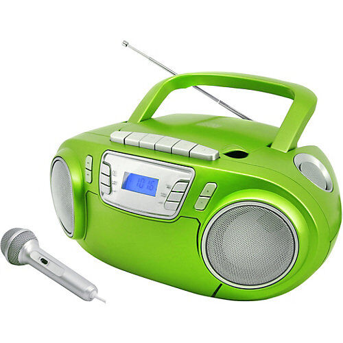 Soundmaster CD-Radiokassettenrekorder mit Mikrofon, USB und Lichteffekt, grün