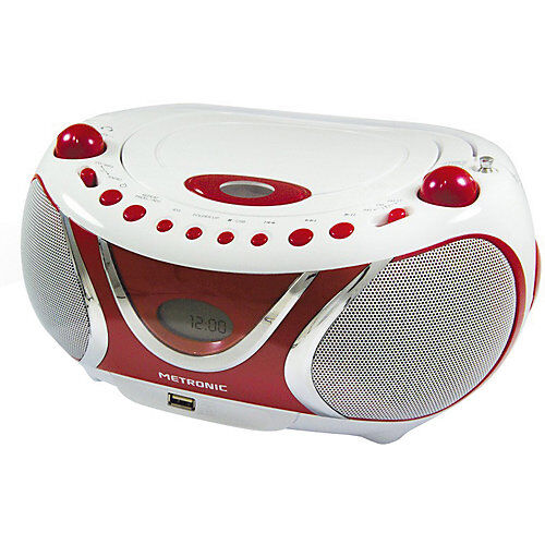 METRONIC CD-Player Boombox mit Radio/MP3/USB, rot/weiß