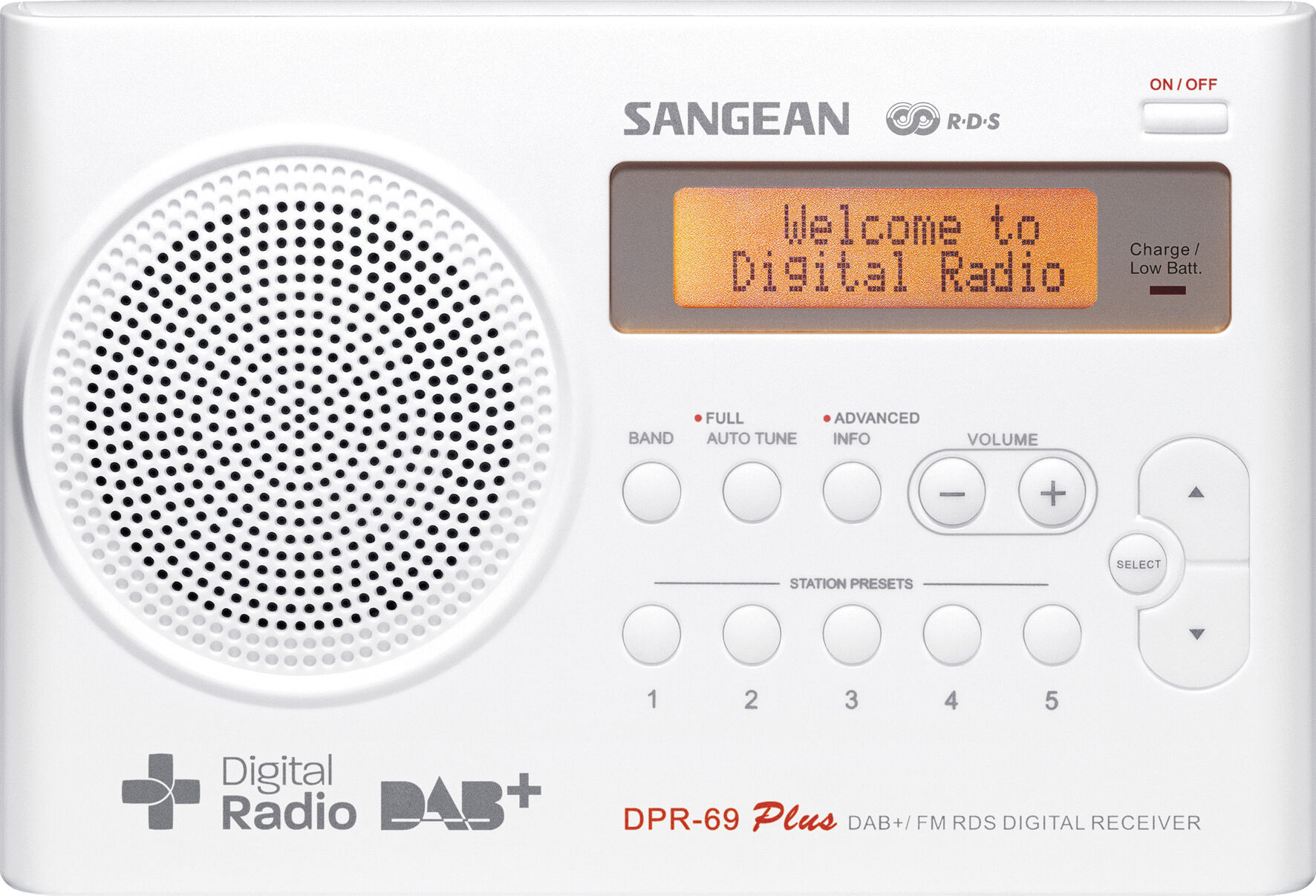 Sangean DPR-69, draagbare radio, incl. adapter, DAB+, wit