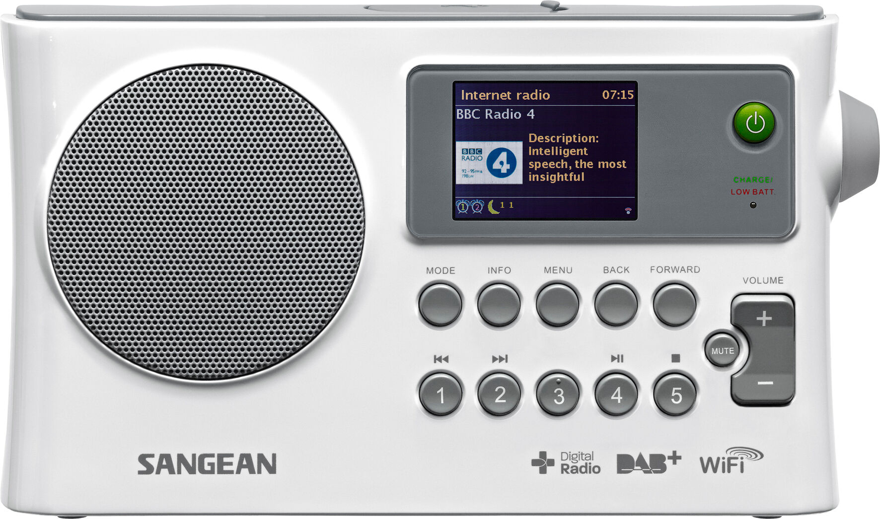 Sangean WFR-28C, WIFI (internet) draagbare radio, DAB+, wit