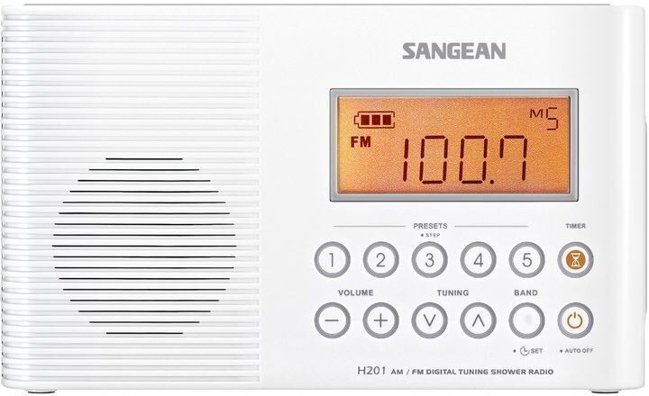 Sangean H-201, draagbare waterproof radio, wit