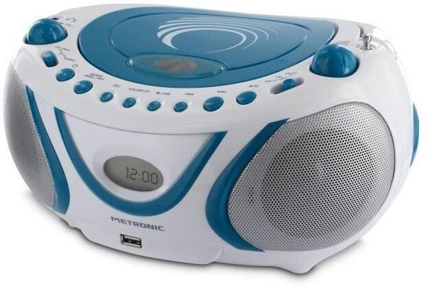 Metronic leitor cd mp3 com usb /fm azul/branco