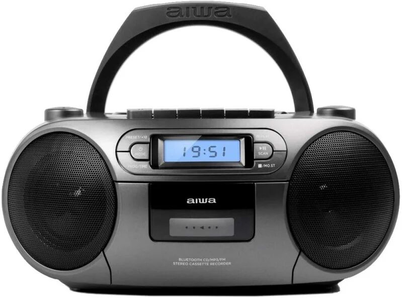 Aiwa boombox bbtc-550mg rádio cd bluetooth cinzento