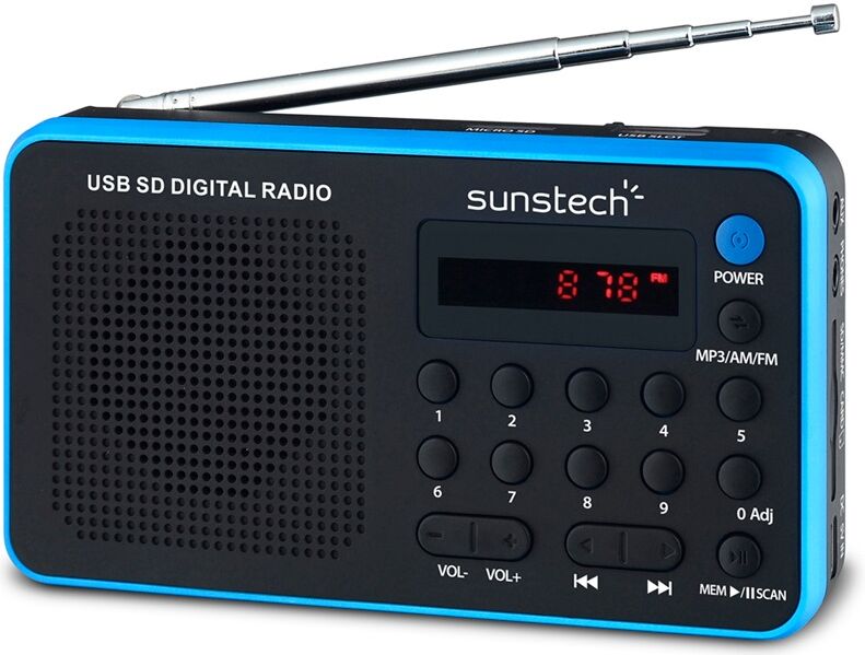 Sunstech Rádio Portátil Am/fm Digital C/ Leitor Cartões E Usb (azul) - Sunstech