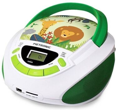 Metronic Rádio Jungle (Branco / Verde - CD-MP3 - SD Card - USB)