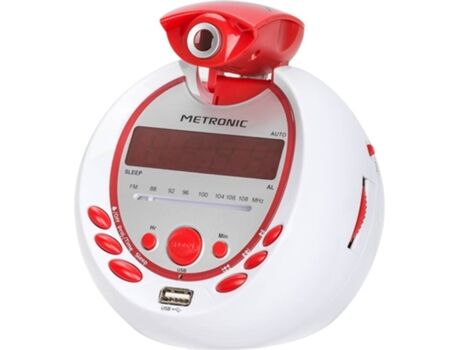 Metronic Rádio Despertador 477021 Pirata (Branco/ Vermelho - Digital - Função Snooze - Pilhas)