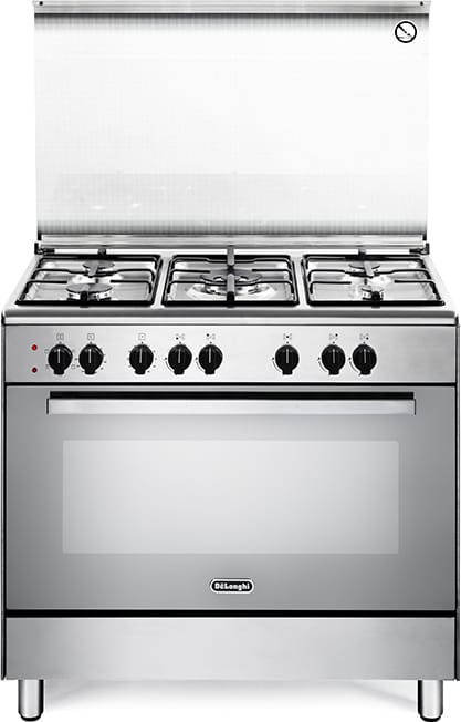 DeLonghi Demx96ed Cucina A Gas 5 Fuochi Forno Elettrico Multifunzione Ventilato Con Grill Larghezza X Profondità 90x60 Cm Classe Energetica A Con Coperchio Colore Inox - Demx96ed