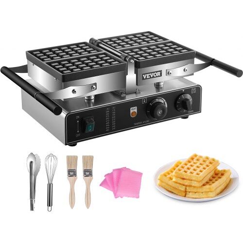 VEVOR Waffeleisen Belgische Waffel, 1600 W Kontaktgrill Waffeleisen Edelstahl Waffeleisen Doppelt Testsieger, 0~5 min Waffeln Automat Ei Kuchen Bubble Waffles Maker mit Doppeltem Griff