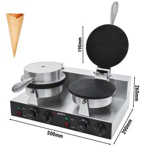 GGM Gastro - Gaufrier - Double - 2,6kW - pour cornets de glace - Ø 190mm Argent