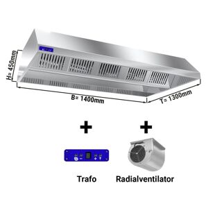 GGM Gastro - Hotte de plafond dynamique 1,4 m - avec moteur, variateur, filtre et lampe Argent