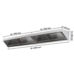 GGM Gastro - Hotte murale - 3000mm - avec filtre & lampe Argent