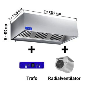 GGM Gastro - Hotte murale cubique dynamique 1,2 m - avec moteur, variateur, filtres et lampe Argent