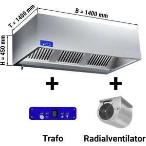 GGM Gastro - Hotte murale cubique dynamique 1,4 m - avec moteur, variateur, filtres et lampe Argent